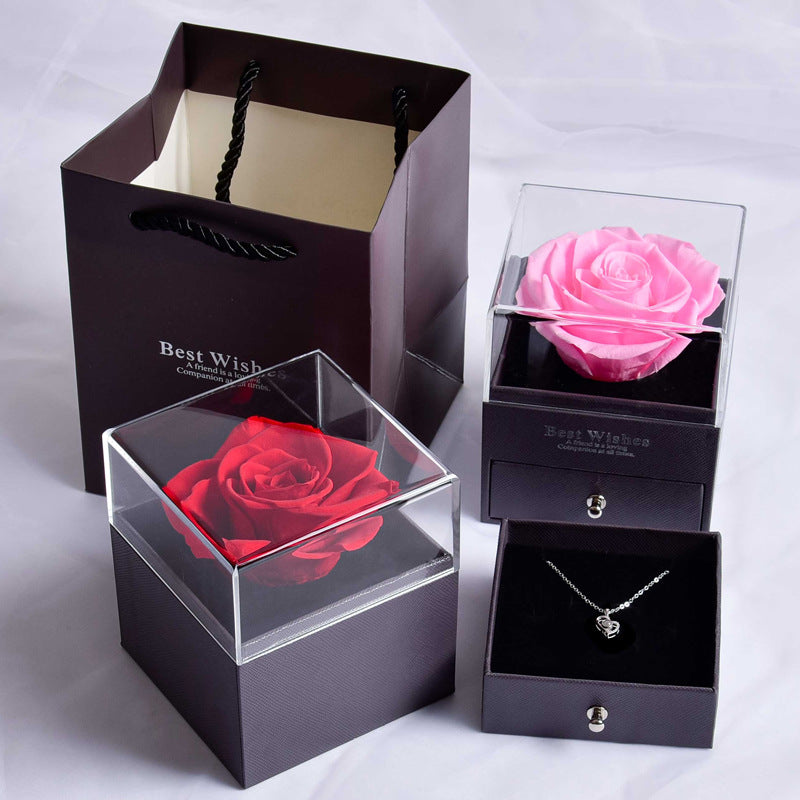 Eternal Rose & Heart Necklace Rose Flowers Gift with I Love You in 100 Languages