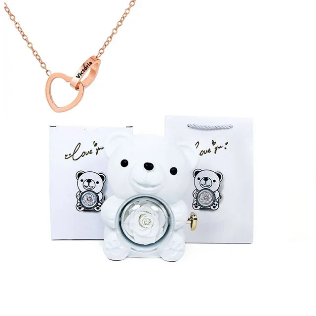 Cute Bear Gift Box with Heart Necklace and Chain [Valentine Delivery Guaranteed❤️]