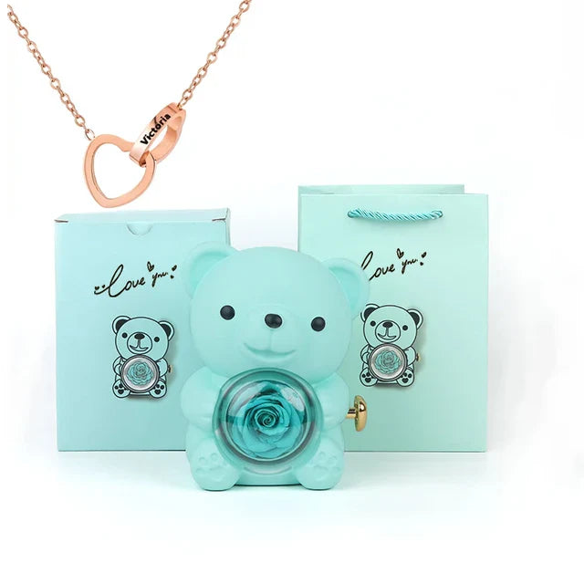 Cute Bear Gift Box with Heart Necklace and Chain [Valentine Delivery Guaranteed❤️]