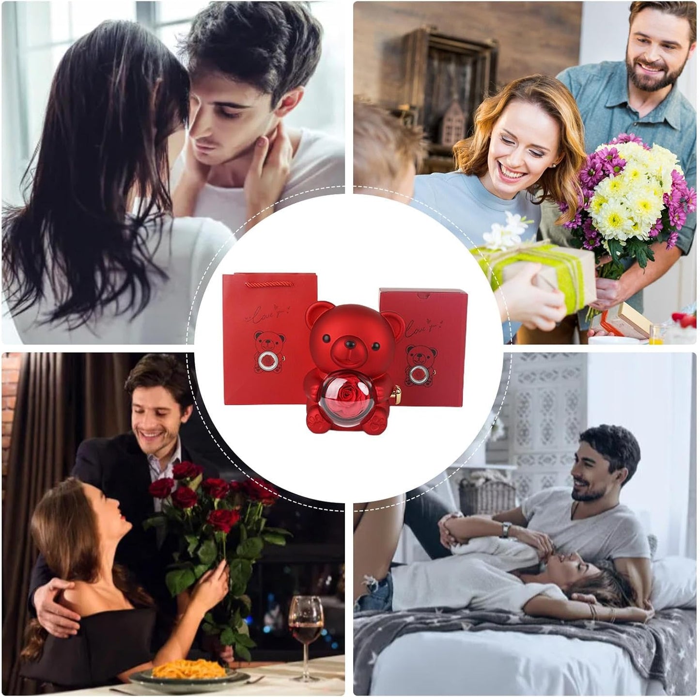 Teddy Bear Eternal Rose Flower Rotating Gift Box (Without Necklace)
