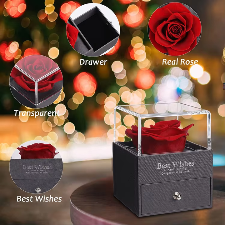 Eternal Rose & Heart Necklace Rose Flowers Gift with I Love You in 100 Languages