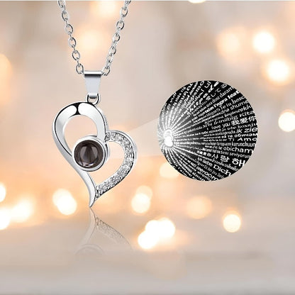 Eternal Rose & Heart Necklace Rose Flowers Gift with I Love You in 100 Languages