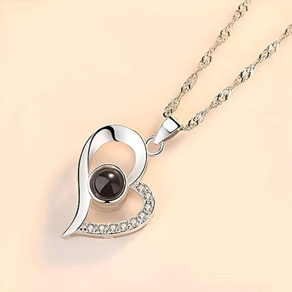 Eternal Rose & Heart Necklace Rose Flowers Gift with I Love You in 100 Languages