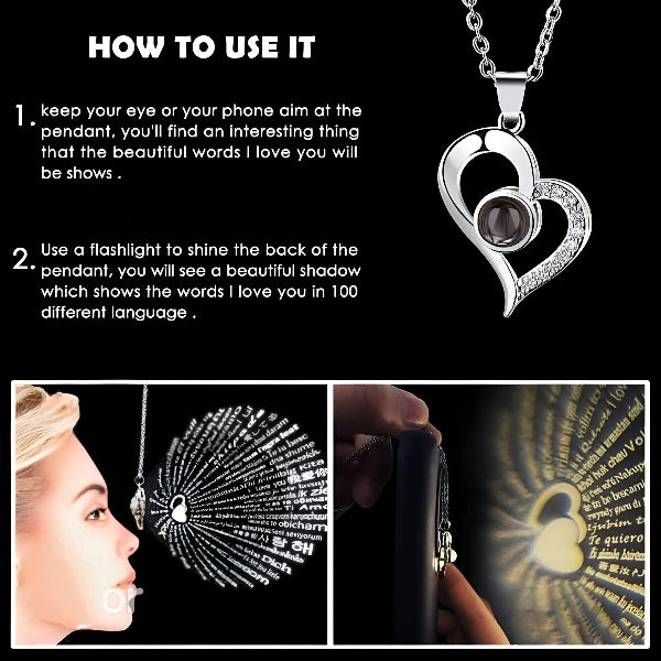 Eternal Rose & Heart Necklace Rose Flowers Gift with I Love You in 100 Languages