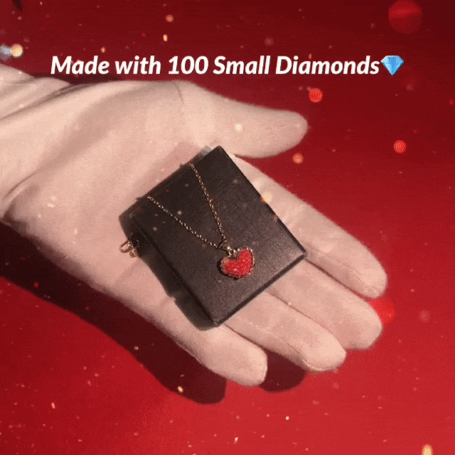 Red Cute Heart Shape Necklace with  Small Diamonds [With Free Chain]