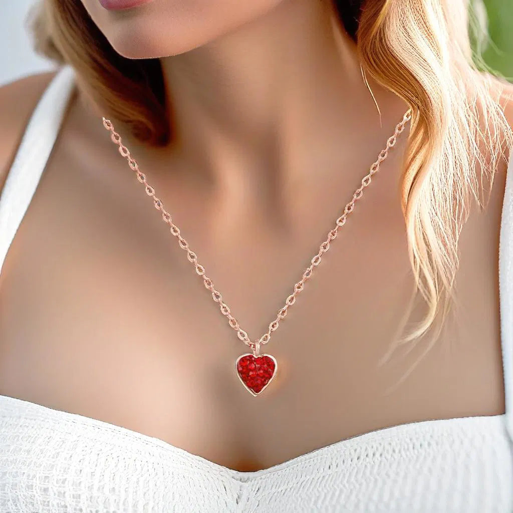Red Cute Heart Shape Necklace with  Small Diamonds [With Free Chain]