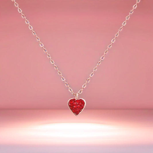 Red Cute Heart Shape Necklace with  Small Diamonds [With Free Chain]